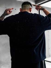 GRDR Męska chłodząca, oddychająca, odprowadzająca wilgoć, błyszcząca koszulka z krótkim rękawem i nadrukiem w gwiazdy - Czarne - Zobacz 7