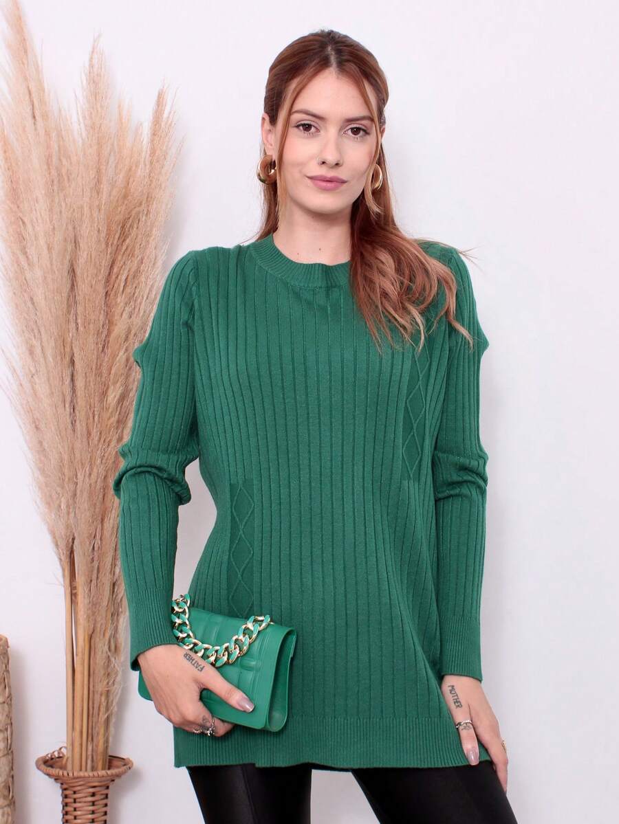 Knitted Sweater Long Sleeve Turtleneck Winter Fashion Casual YX041 - 墨綠色 - 查看 1
