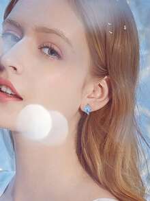 狗爪形 CZ 方晶锆石耳环，可爱动物耳环，适合少女、女士，防过敏，日常佩戴，生日礼物 - 藍色 - 查看 2