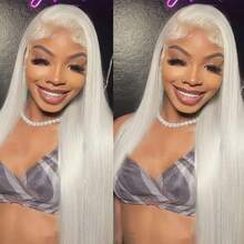 13X6 Free Part Platinum Blonde Lace Front Wigs 28 Inch Pre Plucked Long Straight Hair Wigs Glueless Soft Ash Blonde Colored Wigs Heat Resistant Fiber Hair Synthetic Lace Front Wigs For Women For Daily Christmas Party Cosplay Use - trắng - Xem 10