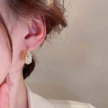 1 par de pendientes argolla redondos de lujo y elegantes completamente perlados, diseño exclusivo de estilo coreano, pendientes de moda de alta gama versátiles