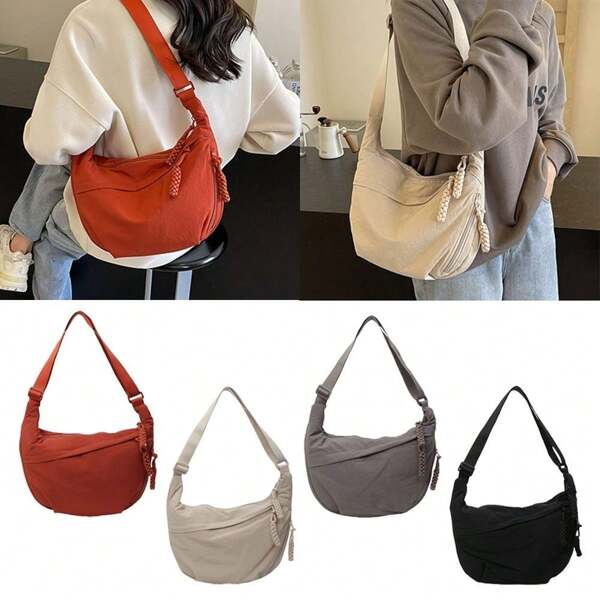 New Canvas Crossbody Bags Large Capacity Korean Simplified Shoulder Bag Lightweight Solid Color Dumpling Bag Travel