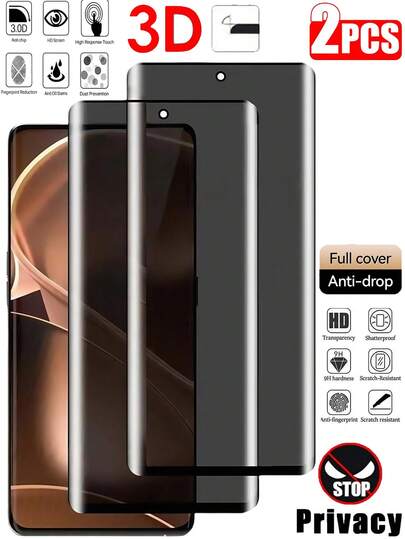 2 件 3D 曲面防窥钢化玻璃屏幕保护膜，无气泡，超级坚固的包装，兼容三星 Galaxy S23 S22 S24 S25 Ultra、Redmi、Honor、Oppo Reno、Realme 隐私屏幕保护膜，全覆盖手机屏幕保护膜屏幕保护必需品，适用于日常防护、办公室、家庭隐私屏幕保护膜手机屏幕保护膜手机配件防水防震防摔防摔防刮防指纹