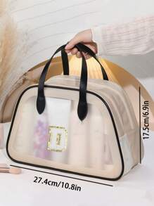 1 geantă de machiaj transparentă cu litere, geantă de toaletă portabilă de călătorie, geantă de călătorie transparentă de mare capacitate cu mâner, geantă cosmetică impermeabilă din PVC, geantă de depozitare multifuncțională, geantă de depozitare, geantă de depozitare portabilă de călătorie, geantă de bagaje, geantă de depozitare de călătorie, geantă de depozitare pentru organizarea hainelor, geantă de bagaje, geantă de depozitare pentru cosmetice, geantă de depozitare pentru îngrijirea pielii, potrivită pentru machiaj, instrumente de machiaj, depozitare pentru îngrijirea pielii, creion de sprâncene, paletă de farduri de pleoape, ruj, puf de pudră, pensulă de machiaj