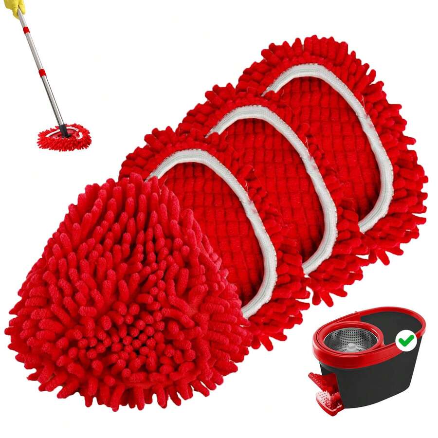 4pcs Mop Replace Head For O-Cedar, Chenille Mop Refills Spin Mop Heads Replacements Compatible With O-Cedar Easywring 1 Tank System For Cleaning Floor Glass Wall, Machine Washable And Reusable (Red) - 紅色 - 查看 1