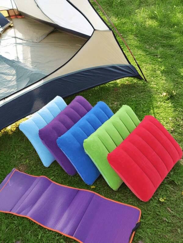 1pc Portable Folding Plush PVC Sleeping Pillow For Camping, Picnic, Outdoor Gathering & Traveling, Camping Essentials - Vibrant Pillow, Durable Outdoor Comfort Pad