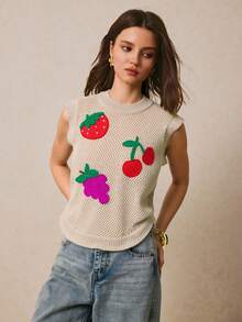 Owocowy swobodny materiał ściągaczowy z haftem Top na co dzień na lato