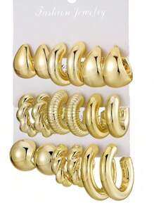 2-18pcs/Set Women Lightweight CCB Material Big Geometric Water Drop Earrings Set, Fashion Street Style, Suitable For Everyday, Party And Vacation Wear, Ideal Gifts For Friends And Couples Birthday