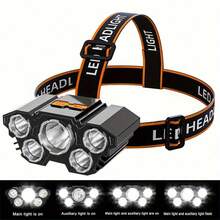 ¡Experiencia súper brillante! Faro recargable 1/2, equipado con 5 cuentas LED, carga USB, 8 modos, ¡que brinda la mejor iluminación para correr, caminar y trabajar al aire libre! - Paquete de 2 - Ver 8