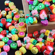220/110 piezas Juego de cuentas de arcilla de verano con estampado de frutas aleatorio de 10 mm, charms de arcilla polimérica para hacer pulseras, collares y joyería