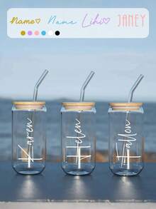 1pc 500ml Personalized Name Custom Large Capacity Glass Cup With Straw & Straw Brush, Bamboo Lid, Mother's Day Gift, Cooling Drink/Coffee/Beverage Cup, Customizable Name, Beer/Juice/Milk/Iced Coffee Cup - Gift For Friends, Couples, Parents, Mother, Classmates, Multi-Functional, Ornamental, Reusable, Exquisite, Stylish, High-Quality, Colorful, Modern, Custom, Personalized, Unique, Ideal Gifts For Him, Ideal Gifts For Her, Boyfriend, Dad, Girlfriend, Mom, Family, Friends, Tea Room, Home, Garden, Office, Brunch-Ready,Home & Living,Christmas Home Atmosphere,Souvenirs,Chic Design