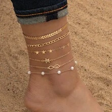 6pcs Multi-Layer Minimalist Pearl Chain Anklet, Rhinestone Turtle & Infinity Heart Design, Beach Vacation Style For Women