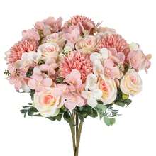 Artificial Flowers Rose Chrysanthemum Silk Bridal Bouquet Wedding Outdoor Arch Festival Home Room Vase Table Diy Gift Decoration