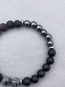 YAUKIA 1 Stück kraftvolles Schutzarmband - Schneeflocken Obsidian, Lava Stein, Schwarzer Onyx & Hämatit absorbieren negative Energie, heilende Schutzschmuck, Freundschaftsarmband