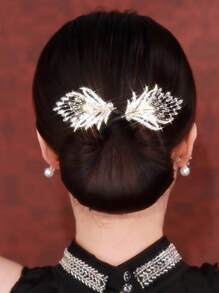 1 pieza Moldeador de moño de cola de pez decorado con strass y perlas para mujer, accesorios elegantes y de moda para dar forma al moño, adecuado para peinados diarios y bonitos