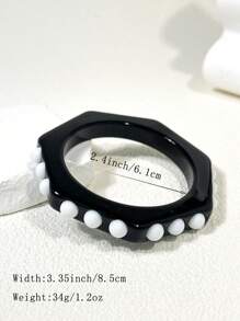 1pc Vintage Chic Tie Dye Black & White High-End Resin Square Geometric Bracelet, Elegant Women Bracelet Rings Party Holiday Accessory