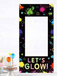120*60Cm Polyester Colorful Fluorescence Photobooth Backdrop - With "LET'S GLOW!" Design, Happy Birthday Photobooth Props Party Decoration, Birthday Party Needs Party Decorations, Party Banners