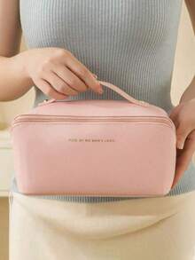 1 件大容量双层防水 PU 皮革化妆包，便携式洗漱用品化妆包，多功能收纳整理包，适合旅行旅行必需品假期暑假返校学校用品包学校旅行包女士化妆包旅行