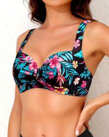 Women's Push Up Underwire Bikini Top - Padded Swimwear - 熱帶花卉 - 查看 4