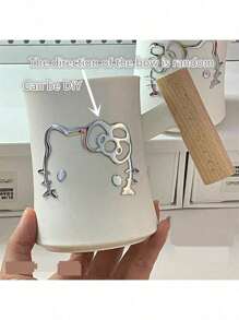 Sanrio (Authorized) New Sanrio Wooden Handle Creative Couple High-End Double-Layer Contrast Coffee Cup, Large Capacity Multifunctional Cup,Can Be DIY, Suitable For Various Scenarios, High Appearance, Suitable For Holiday Gifts And Party Gifts, Christmas Friendship Gifts, Birthday Gifts (15 Ounces)