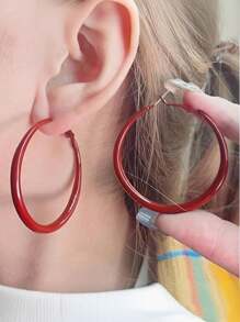 1 par de pendientes tipo aro con baño de esmalte rojo en estilo vintage, diseño exclusivo de alta gama