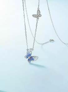 1 pièce Collier pendentif papillon en zircone cubique élégant et vintage en argent sterling 925. Conception polyvalente convenant pour un port quotidien, les vacances, les fêtes. Bijou cadeau