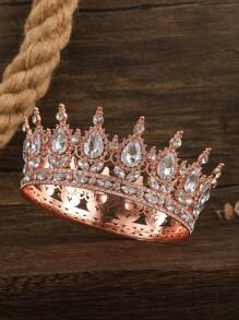 1pc/ Gold Drop Bridal Round Tiara, Suitable For Wedding Dress Decorative Tiara, Party Tiara, Birthday Cake Top Decoration, Bouquet Decoration
