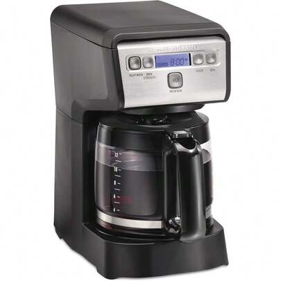Cafetera Hamilton Beach de goteo programable compacta de 12 tazas con jarra de vidrio sin goteo, apagado automático de 2 horas, diseño de ahorro de espacio