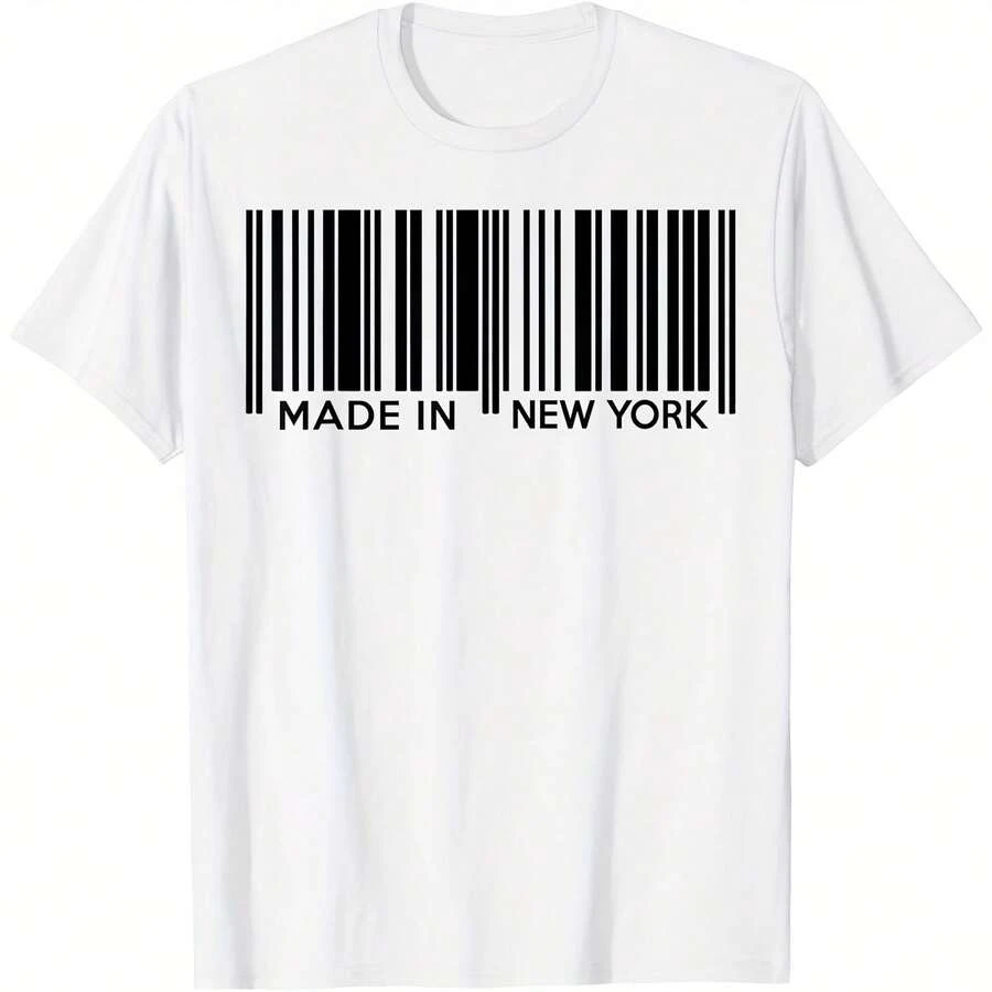 Amo Nueva York, nacido en Nueva York, código de barras de la ciudad de Nueva York - Camiseta de 220 g de peso pesado 100% algodón. Ya sea que lo uses para tus traslados diarios, trabajos al aire libre, sesiones de gimnasio o fines de semana relajados, esta camiseta ofrece un ajuste estructurado y una sensación suave. Ya sea que se use en otoño o en verano, es tu comodidad y confiabilidad para todas las temporadas. - Blanco 1 - Ver 1
