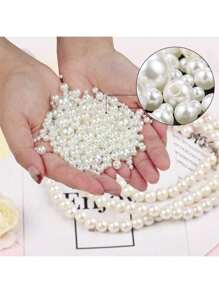 3-14mm ABS Faux Pearl Beads With Hole, Loose Round Craft Beads For Jewelry Making, DIY Handmade Needlework Faux Pearl Necklace Bracelet 8 Size White Beige