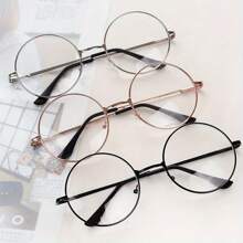Local Shipping-2D Flat Korean Flat Lens Men And Women Anti-Blue Glasses [Retro Metal Glasses] 3pcs Retro Round Frame Metal Glasses |