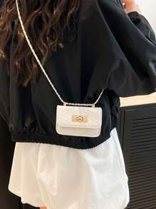 Bolso cuadrado mini, textura trenzada, acolchado, nuevo bolso de moda para mujer, costura de patrón de diamante, bolso de hombro de alta calidad, bolso bandolera con cadena trenzada, cierre con solapa bolso pequeño, estuche para lápiz labial, bolso cruzado lindo