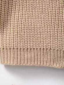 Baby Girls Classic Solid Color Warm Knitted Long Sleeve Sweater Jacket, Retro Style Suitable For Autumn/Winter Outings Or Daily Wear For Family Gatherings - Khaki - View 4