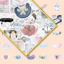 50pcs Angelic Wings Themed Stickers, Cute Cartoon Minimal Style For DIY Decor , Back To School Gifts