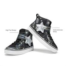 Girls' Sparkly High Top Sneakers – Shiny Hook & Loop Casual Walking Shoes For Toddler/Little Kid/Big Kid – Comfortable & Stylish - màu đen - Xem 6