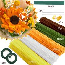 400/525/575 件管道清洁器工艺套装（附教程视频），非常适合制作花朵、手工作品、人造花艺、情人节、母亲节礼物 - 向日葵色 - 查看 17