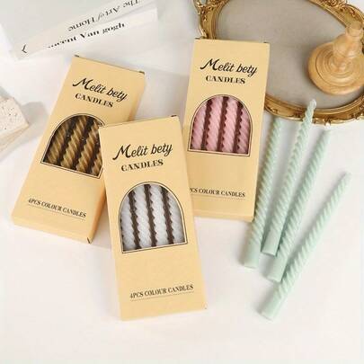 4 Packs Morandi 25.4 Cm Spiral Threaded Long-Pole Candles - Smoke-Free Palm & Hard Wax, Vibrant Red/Yellow/Gray/Brown, 4-8 Hour Burn Time For Weddings, Romantic Dinners, Home Decor & Seasonal Celebrations, Wedding Decorations, Decorative Candlesticks, Quality Wax Material