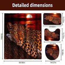 Leopard Cheetah Shower Curtain And Rug Sets, 16 Pc Brown Moon Bathroom Sets, Waterproof Fabric Shower Curtain With 12 Hooks And Toilet Rugs - 1 - View 3