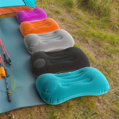 5-Color Options Inflatable Camping Pillow, 1pc Portable Neck Support Compress Inflatable Pillow For Beach, Office, Home, Travel, Compact Air Pillow