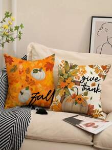 4pcs/1pc Autumn Thanksgiving Themed Pillowcase - Sunflower, Pumpkin, Maple Leaf Design, Modern Style, Happy Autumn Party Decoration Cushion Cover, Used For Room Decoration, Home Decoration, Living Room, Sofa And Bedroom Decoration Cushion Cover | 45 * 45cm | Zipper Closure | Soft And Comfortable Fabric - Durable, Fade Resistant, Machine Washable, Suitable For Home Decoration In Autumn And Thanksgiving, Without Padding