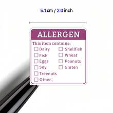 80pcs Allergen Warning Labels, Gift Package Labels, Food Package Labels, 2-Inch Square, Customizable Allergen Types, For Cafe, Restaurant, Bakery, Office Use - Burgundy - View 5