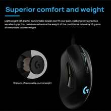 Logitech Ratón para juegos G403 HERO, 16000 DPI, seguimiento de precisión, efecto de iluminación RGB colorido, peso ajustable, diseño ergonómico, con cable, universal