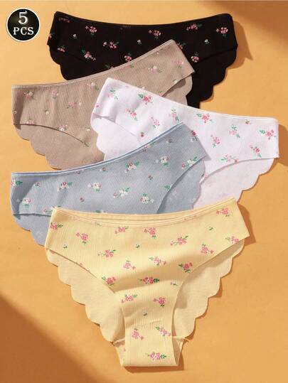 VKME 5件套低腰碎花波浪边内裤