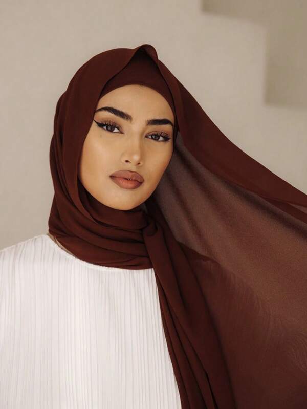 2pcs Women Muslim Plain Tube Hat + Chiffon Long Scarf Set, Islamic Hijab Scarves Combination, Suitable For Gifts, Daily Wear, Photoshoot