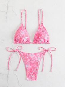 2pcs Floral Print Bikini Set, For Summer Beach Vacation - Pink - View 4