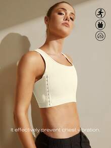 1pc Women Chest Binder Microshaping Bra, Flattens Bust, Invisible Side Clasp Sports Bra Chest Wrap Shaping Top - Beige - View 5