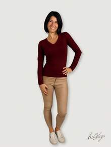 Women's Suede Knit Blouse With V-Neckline – Comfort, Style And Versatility For All Occasions - 紅木色 - 查看 5