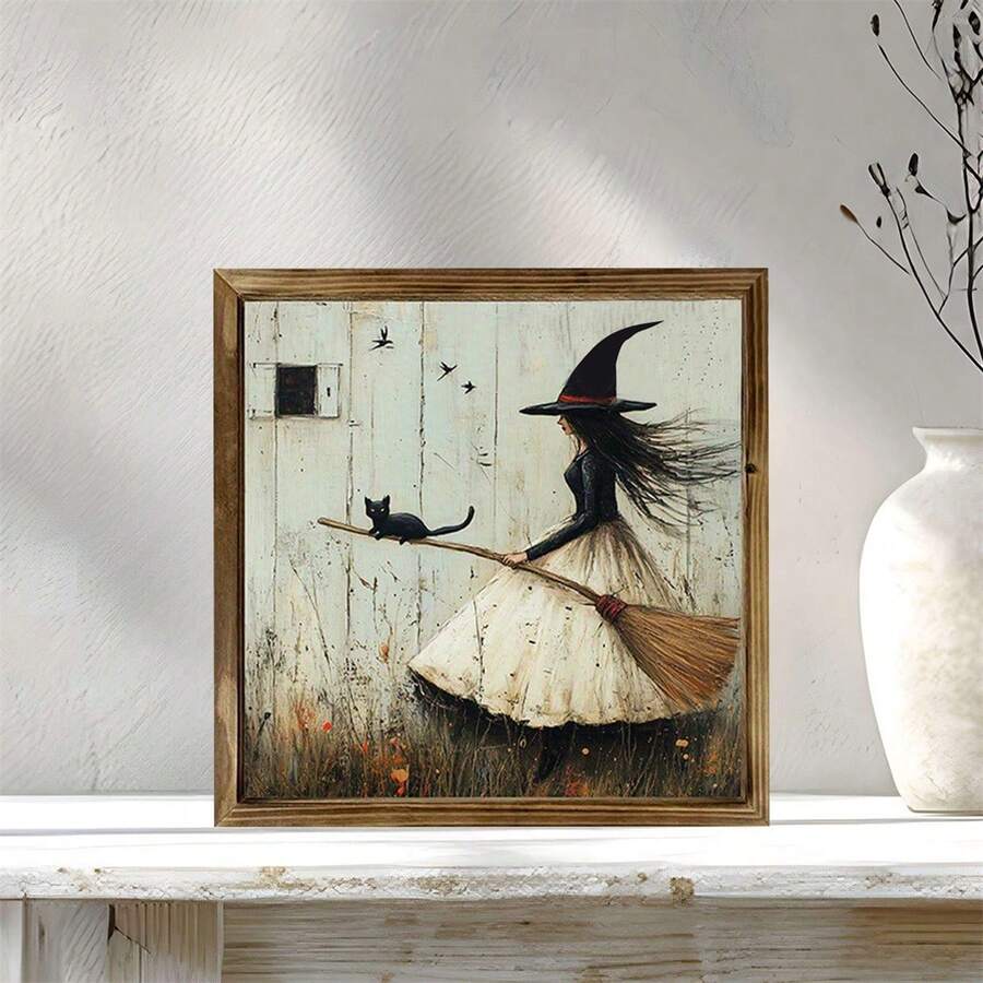 Bestseller Halloween Wood Sign Set: Spider Web  Witch Porch Decor With Convertible Photo Frame - Khaki - View 1