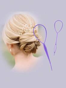 Juego de herramientas de peinado de seis: peine de peinado, peine de desenredado, cepillo de cejas de doble punta, peine de aguja de acero, aguja para tirar del cabello, botella de spray - Morado - Ver 7