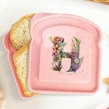 1 pieza Caja de almuerzo portátil con tapa con forma de tostada, caja de sándwich con pan tostado, contenedor de alimentos con patrón de letra creativo, cajas de aperitivos para cocina, picnic al aire libre, caja bento de gran capacidad - Rosa - Ver 71